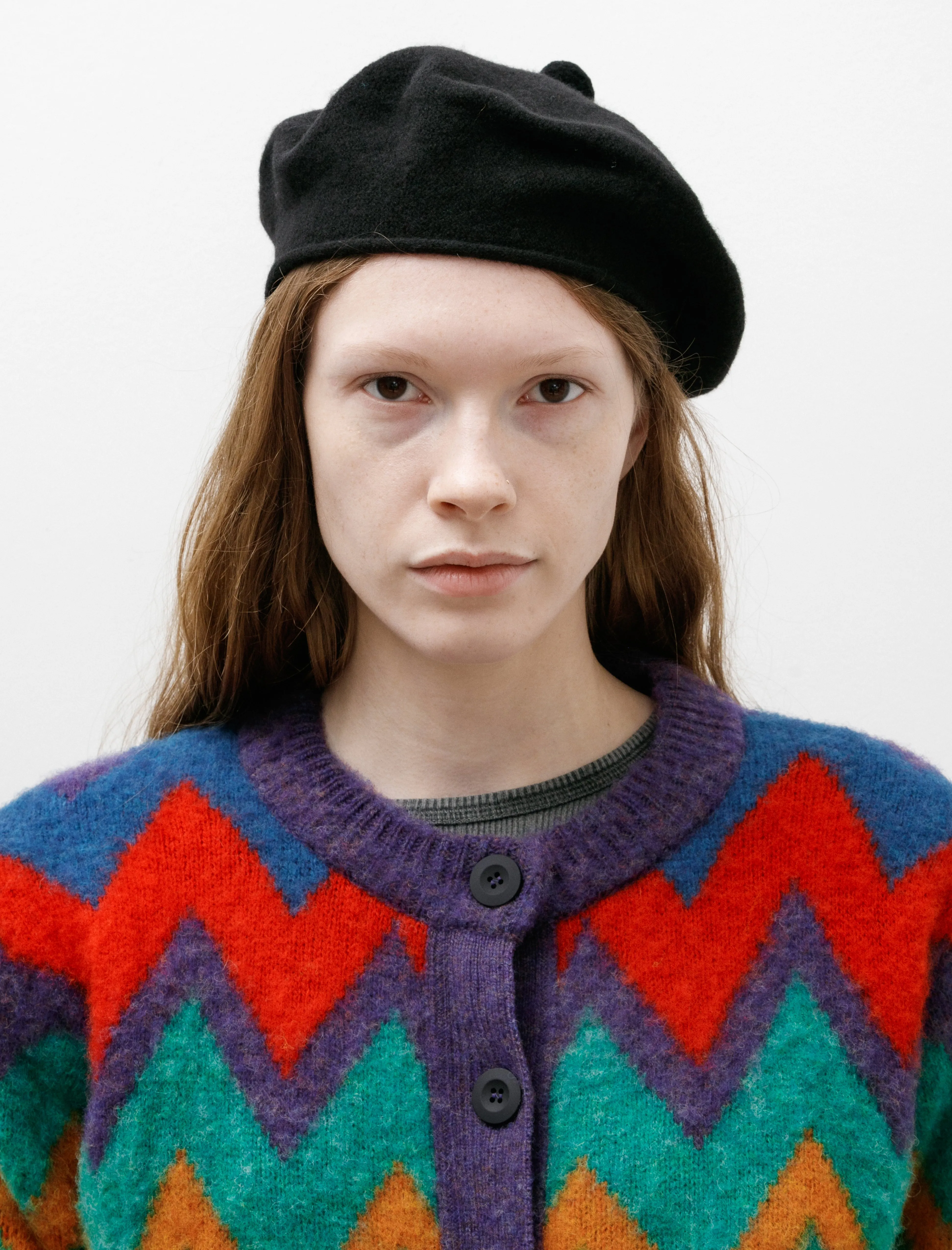 Felted Pompom Beret Black