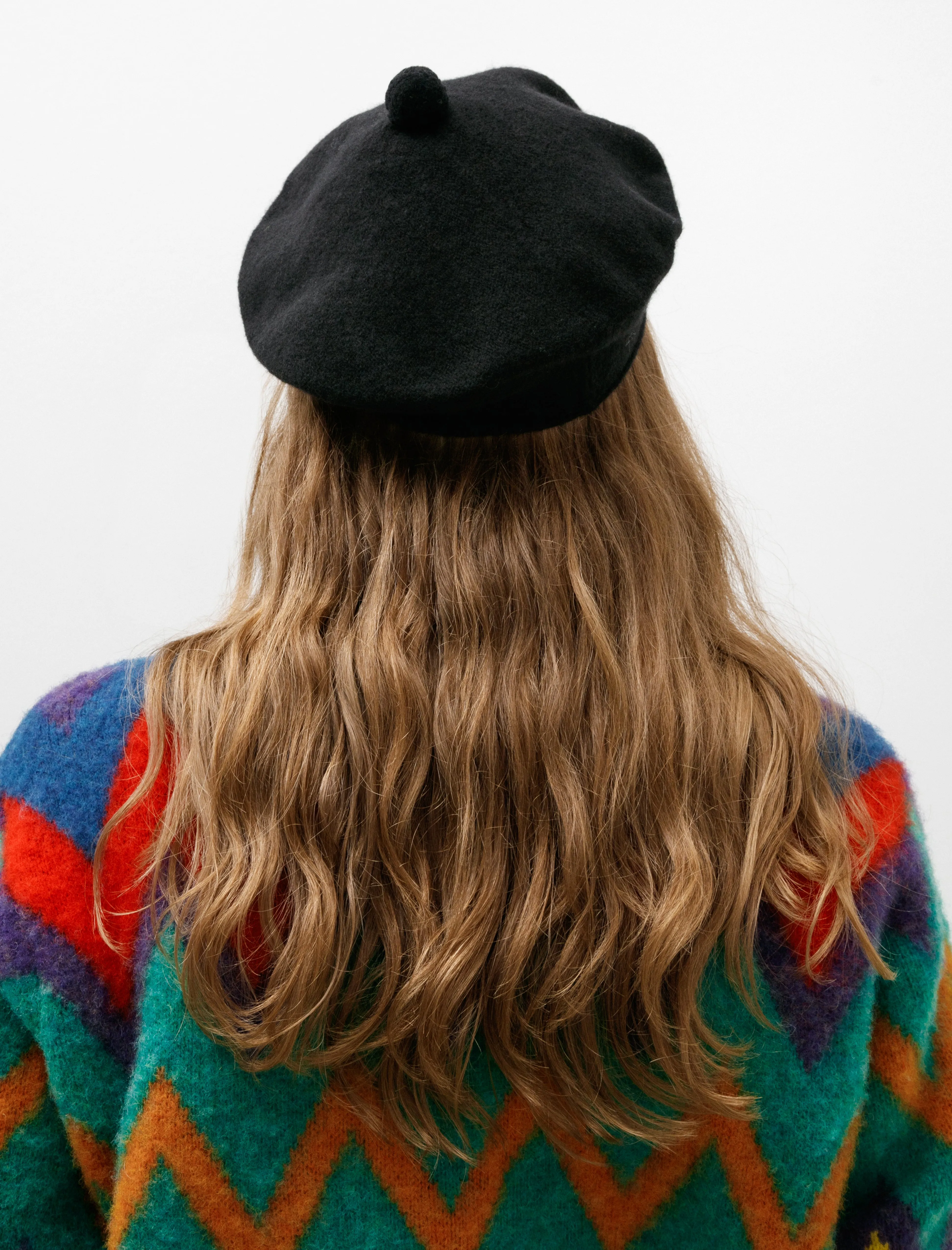Felted Pompom Beret Black