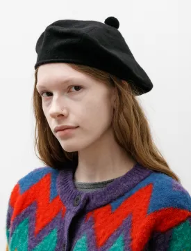 Felted Pompom Beret Black