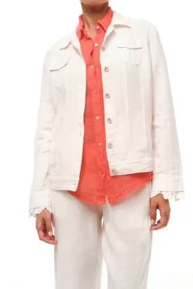 Flap Pocket Linen Jacket White