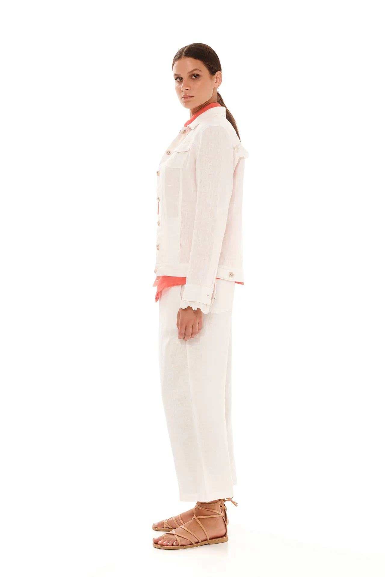 Flap Pocket Linen Jacket White