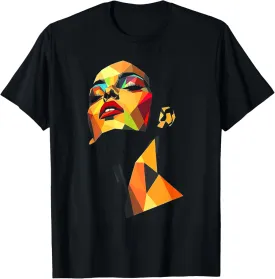 Geometric Woman Colorful Abstract Art Face Design T-Shirt