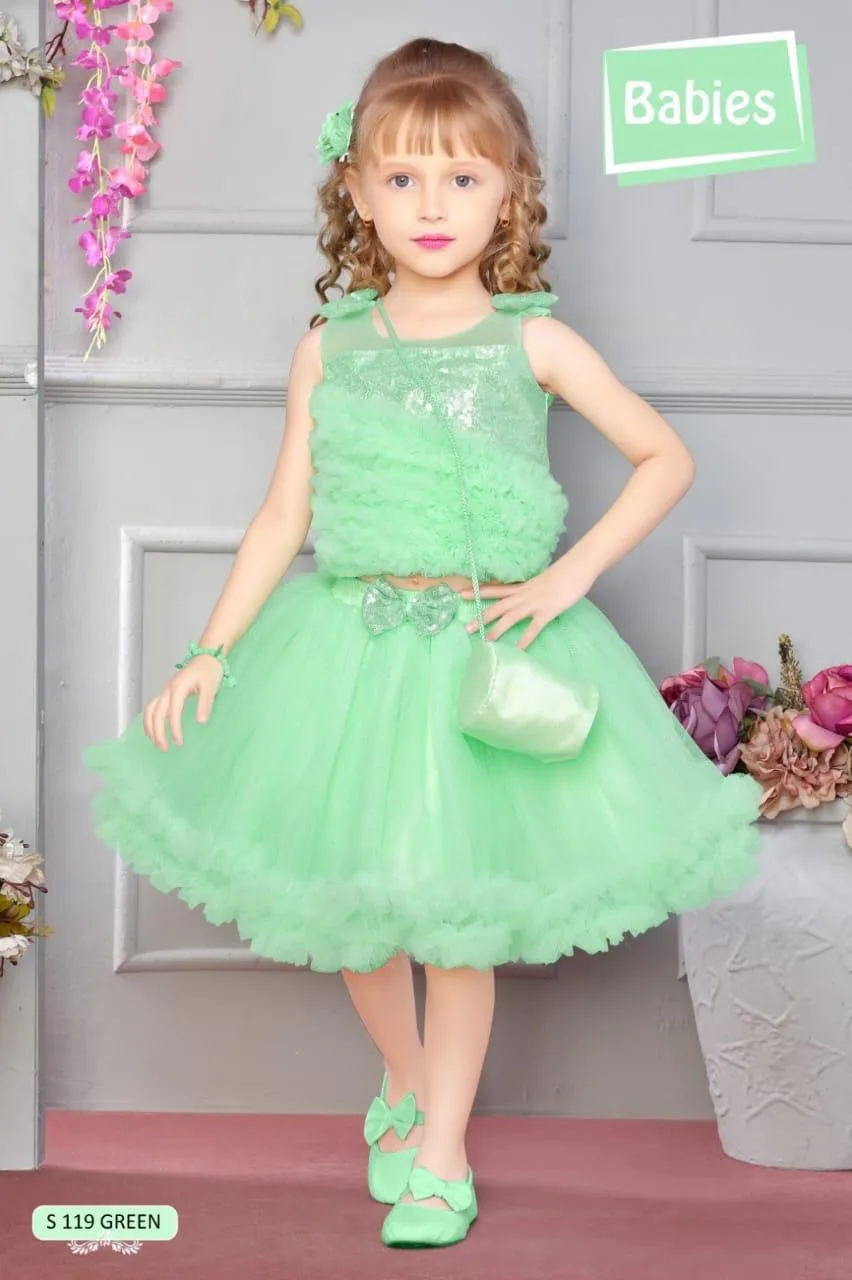 Girls Green Applique Sleeveless Frock