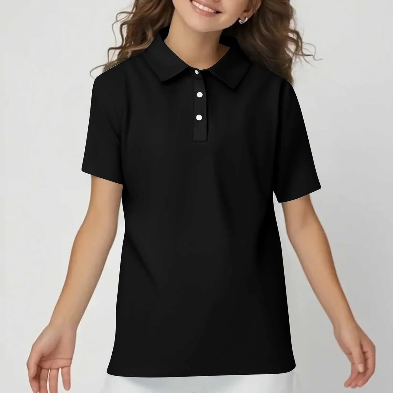 Girls' School Uniform Short Sleeve Polo Shirt Button Closure Shirts