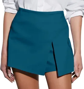 GOBLES Women's Casual High Waist A-line Side Slit Asymmetrical Hem Mini Office Skorts