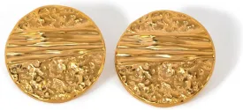 Gold Large Chunky Round Stud Earrings for WomenStatement Irregular Hammered Texture Trendy Vintage Jewelry
