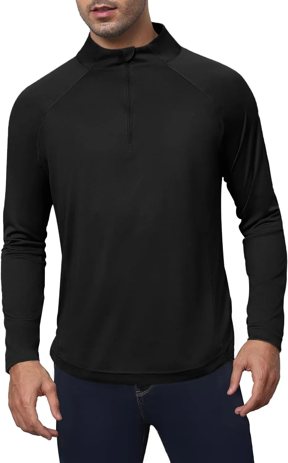 Golf Shirts for Men - Long Sleeve Performance Solid Moisture Wicking Polo Shirt with Zipper