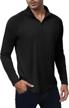 Golf Shirts for Men - Long Sleeve Performance Solid Moisture Wicking Polo Shirt with Zipper