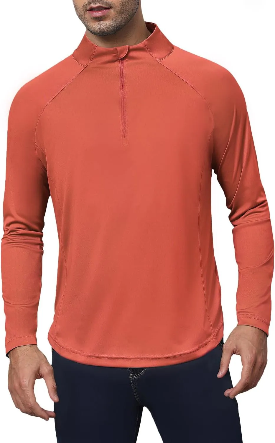 Golf Shirts for Men - Long Sleeve Performance Solid Moisture Wicking Polo Shirt with Zipper