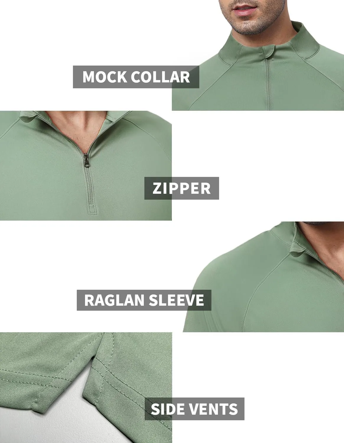 Golf Shirts for Men - Long Sleeve Performance Solid Moisture Wicking Polo Shirt with Zipper