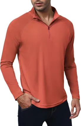 Golf Shirts for Men - Long Sleeve Performance Solid Moisture Wicking Polo Shirt with Zipper