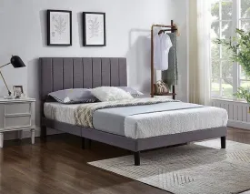 Grey Fabric Bed with Vertical Tufting