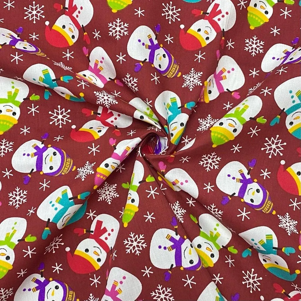Happy Snowman Polycotton Fabric