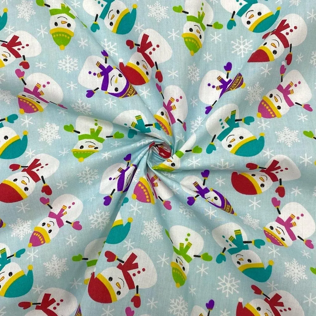 Happy Snowman Polycotton Fabric