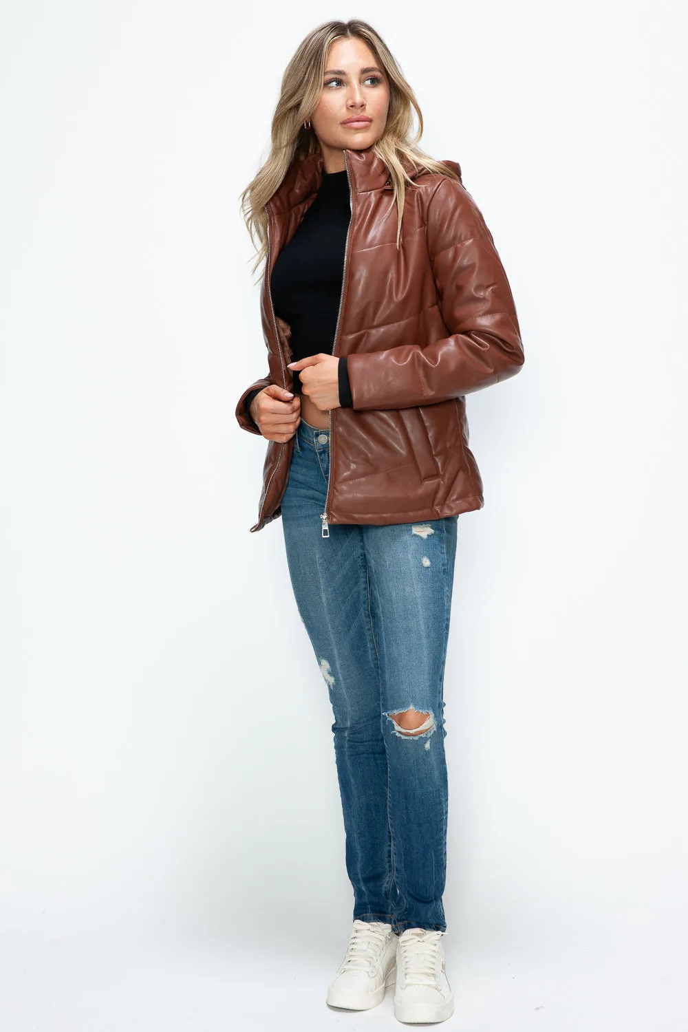 How Dare U Brandy Puffer Women Jacket Pocketed Zip with Removable Hood