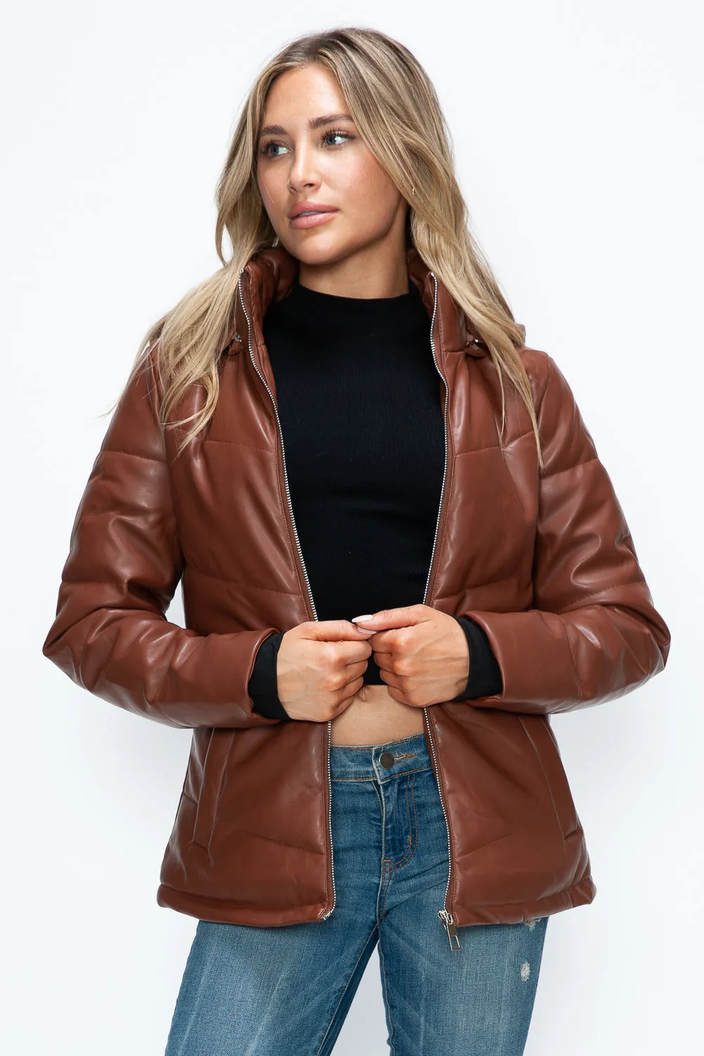 How Dare U Brandy Puffer Women Jacket Pocketed Zip with Removable Hood
