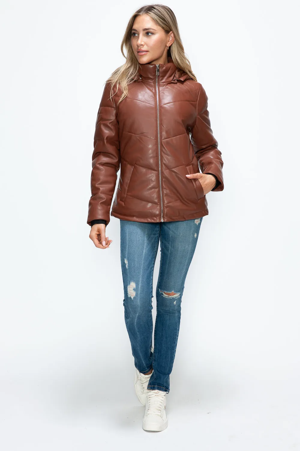 How Dare U Brandy Puffer Women Jacket Pocketed Zip with Removable Hood