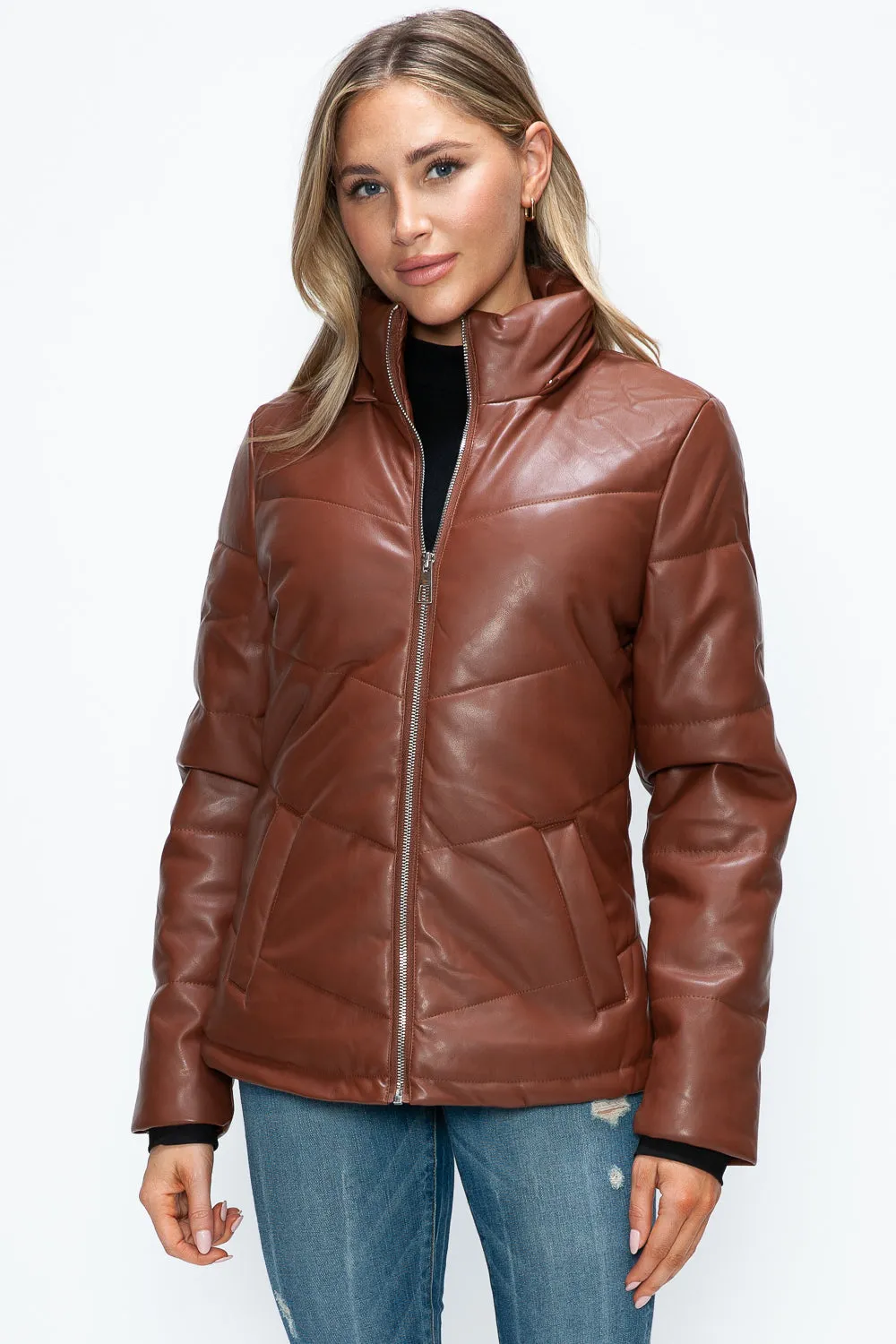 How Dare U Brandy Puffer Women Jacket Pocketed Zip with Removable Hood