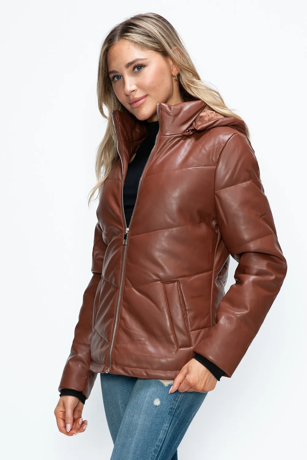 How Dare U Brandy Puffer Women Jacket Pocketed Zip with Removable Hood