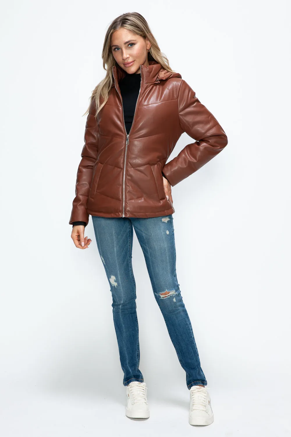 How Dare U Brandy Puffer Women Jacket Pocketed Zip with Removable Hood