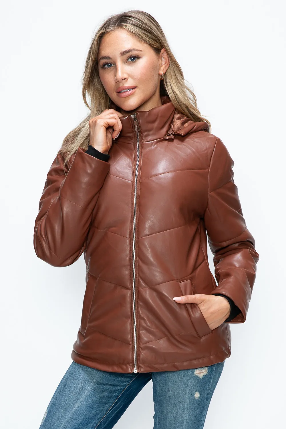 How Dare U Brandy Puffer Women Jacket Pocketed Zip with Removable Hood
