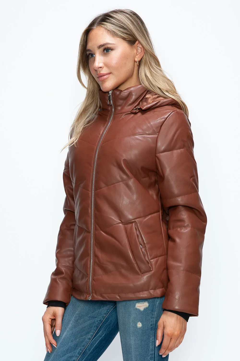 How Dare U Brandy Puffer Women Jacket Pocketed Zip with Removable Hood