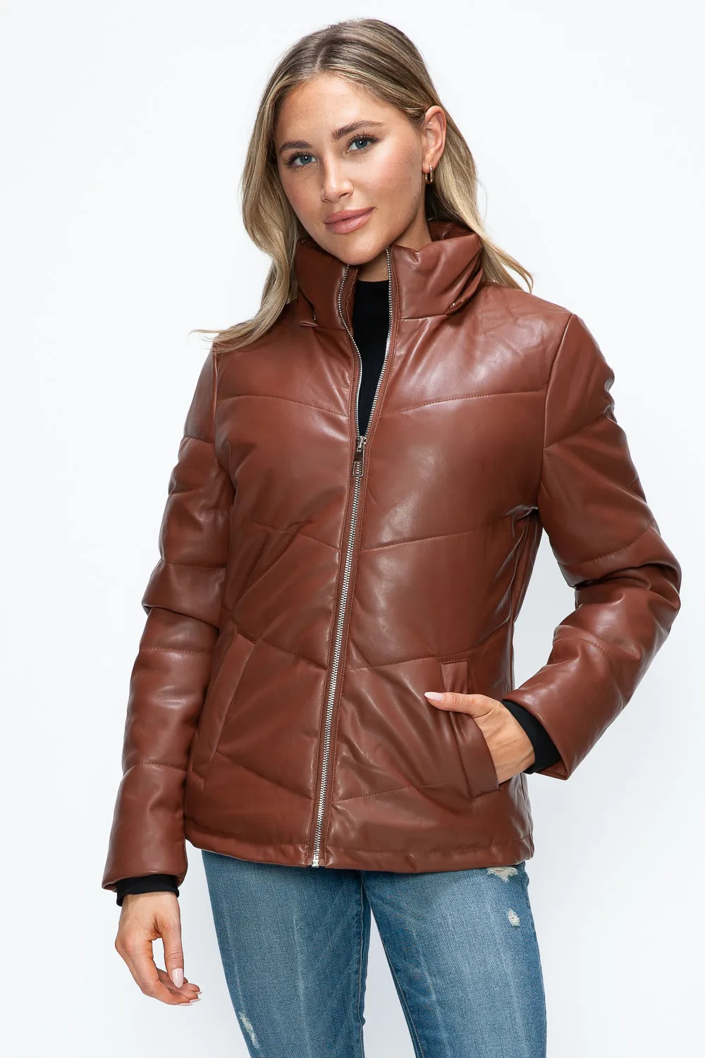How Dare U Brandy Puffer Women Jacket Pocketed Zip with Removable Hood