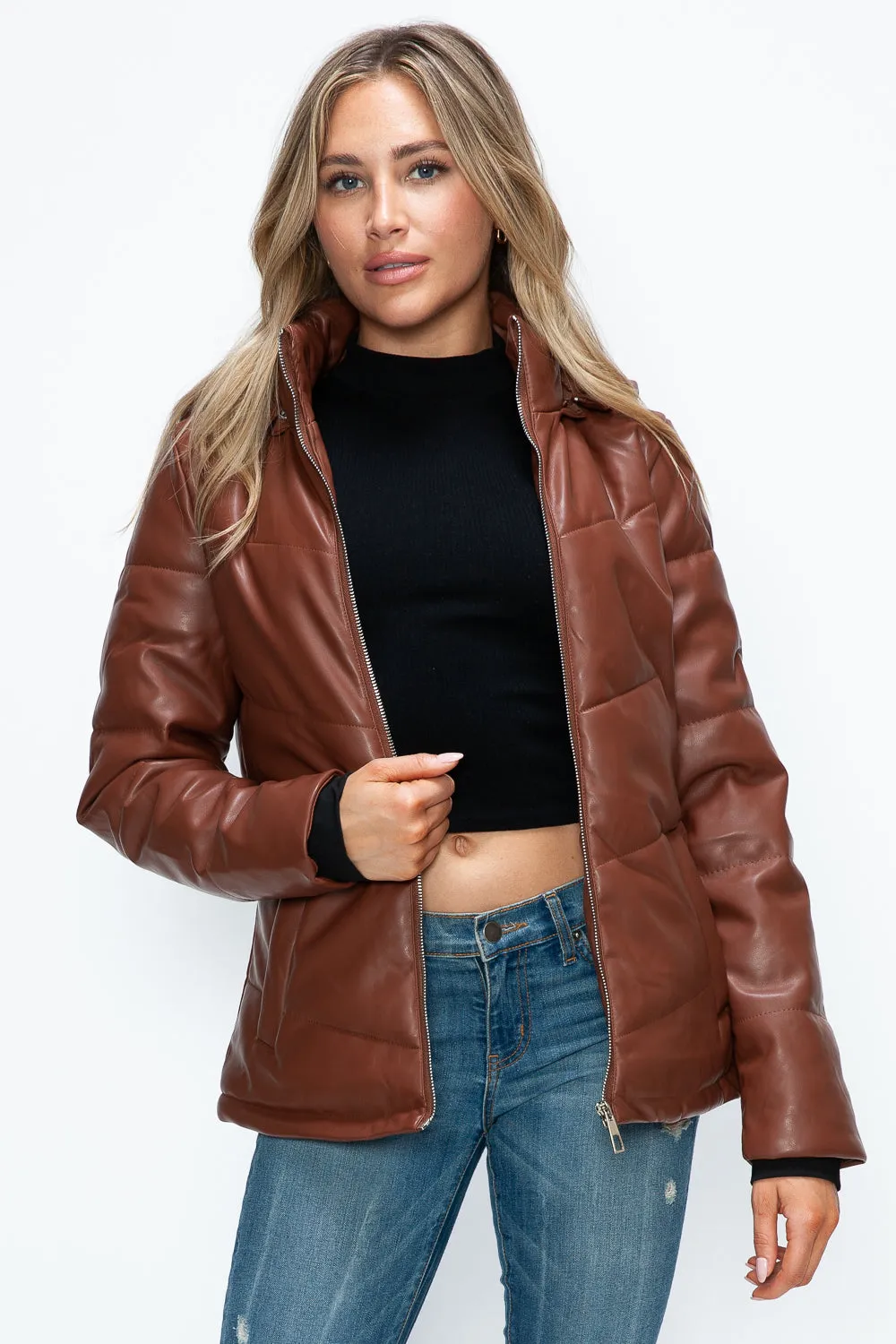 How Dare U Brandy Puffer Women Jacket Pocketed Zip with Removable Hood