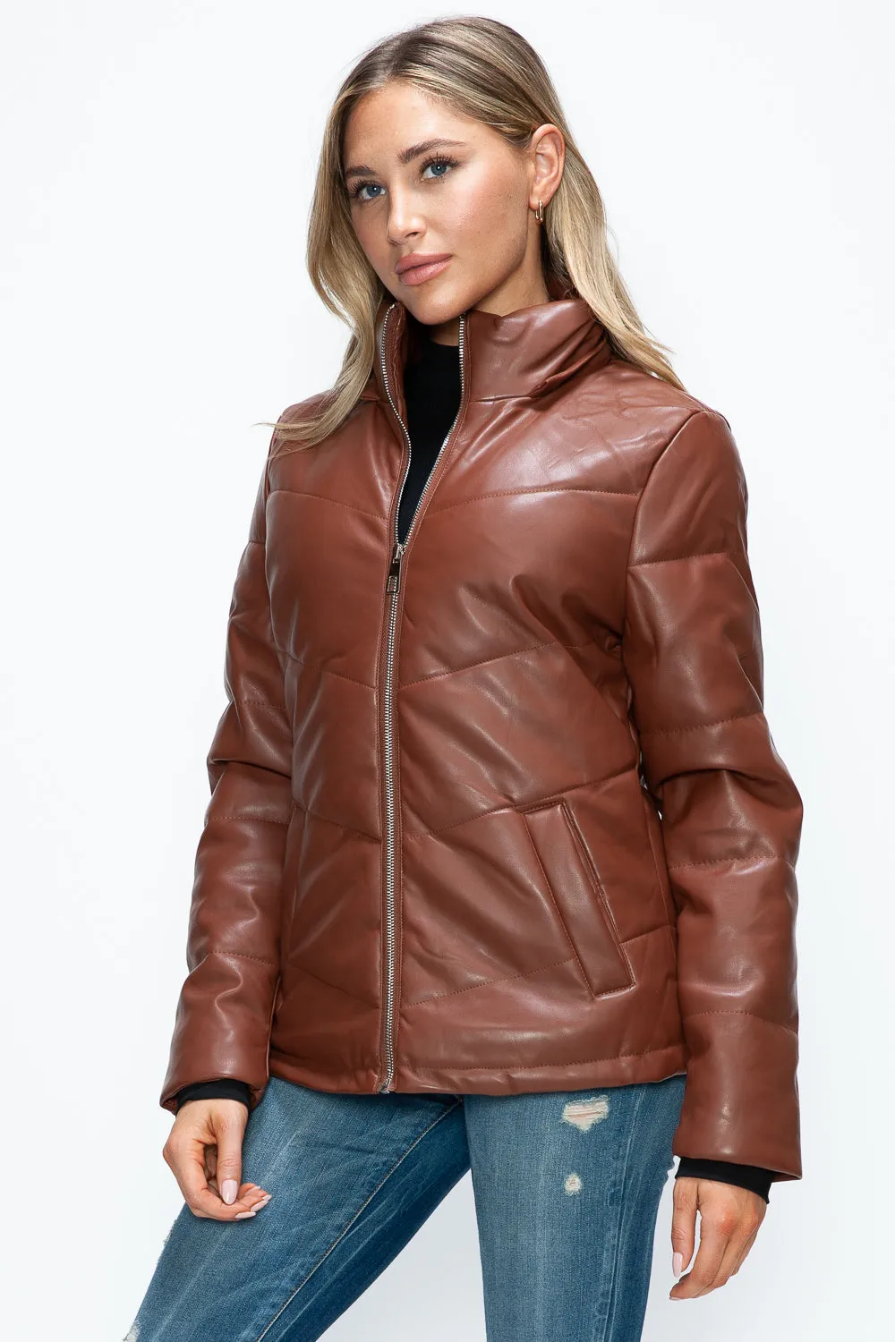 How Dare U Brandy Puffer Women Jacket Pocketed Zip with Removable Hood