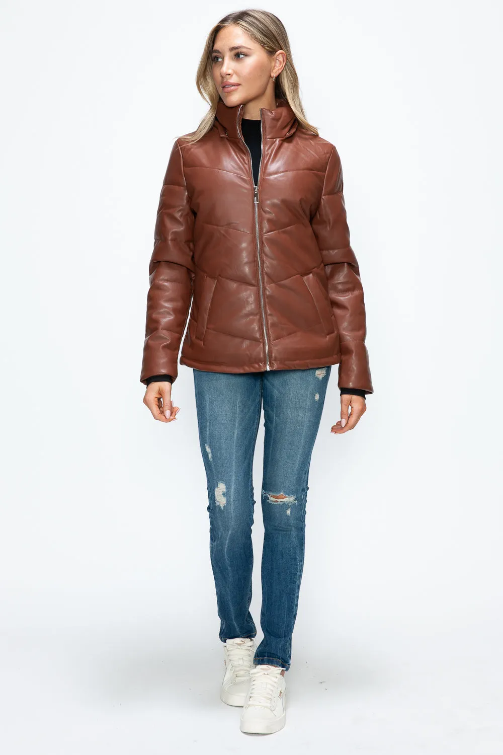 How Dare U Brandy Puffer Women Jacket Pocketed Zip with Removable Hood