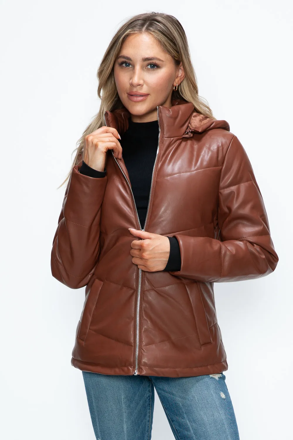 How Dare U Brandy Puffer Women Jacket Pocketed Zip with Removable Hood