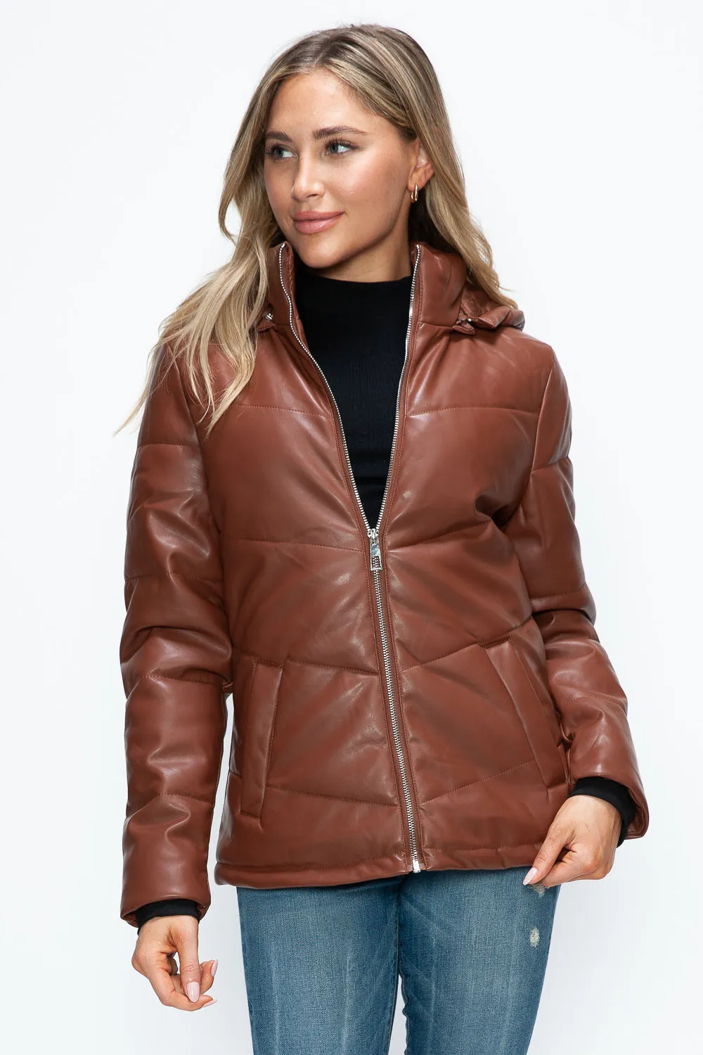 How Dare U Brandy Puffer Women Jacket Pocketed Zip with Removable Hood