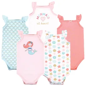 Hudson Baby Cotton Sleeveless Bodysuits, Coral Mint Mermaid