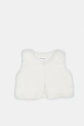 Infant Girls Ivory Sleeveless Fur Jacket