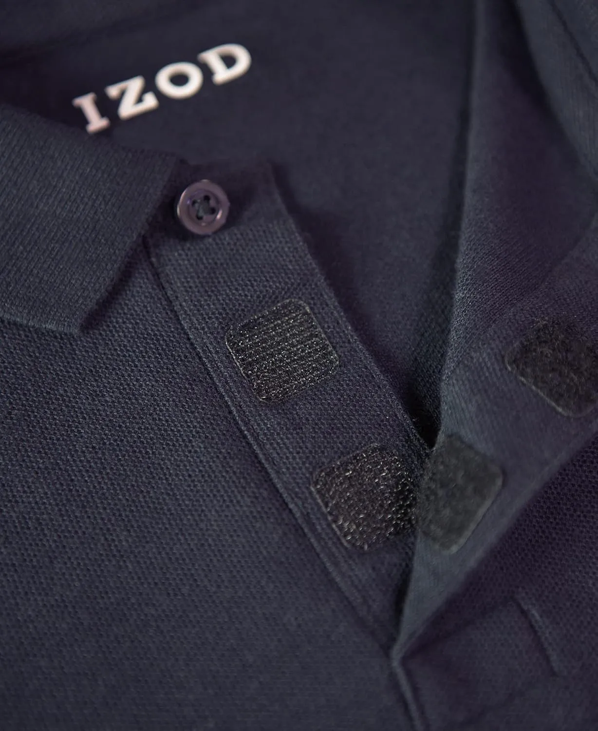 IZOD Boys' School Uniform Adaptive Long Sleeve Polo Shirt, Velcro Closure & Faux Buttons, Comfortable Pique Fabric