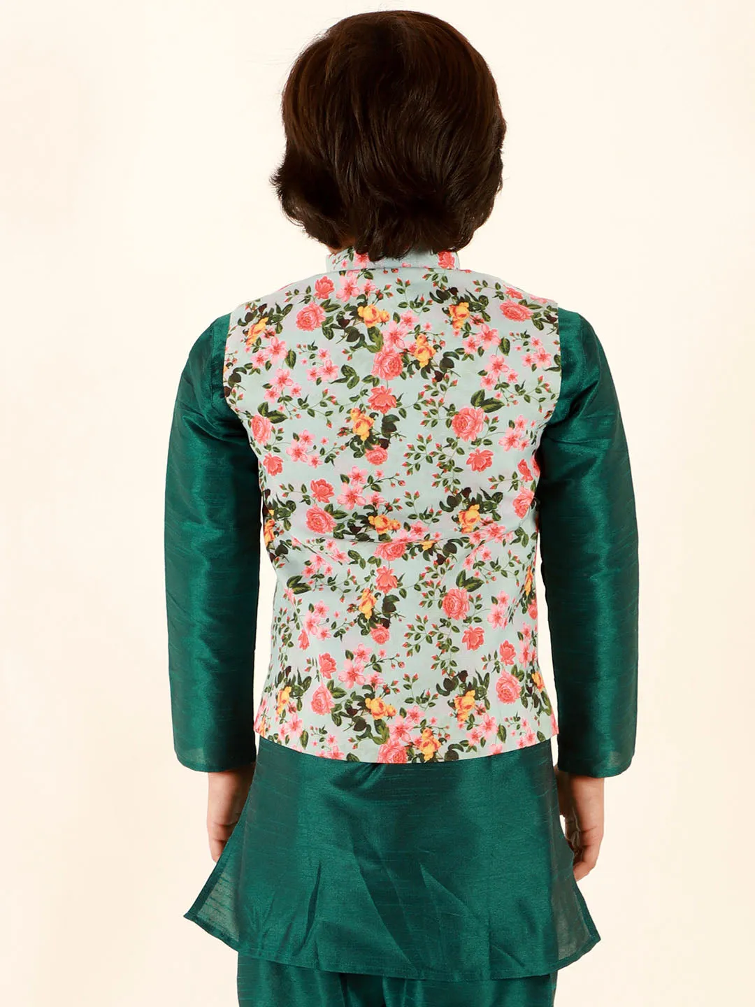 Jashvi Boys Aqua Floral Printed Nehru Jacket
