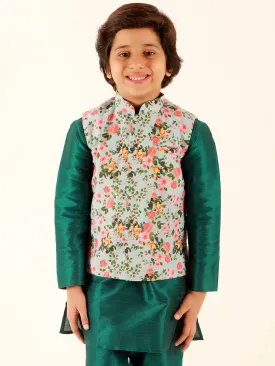 Jashvi Boys Aqua Floral Printed Nehru Jacket