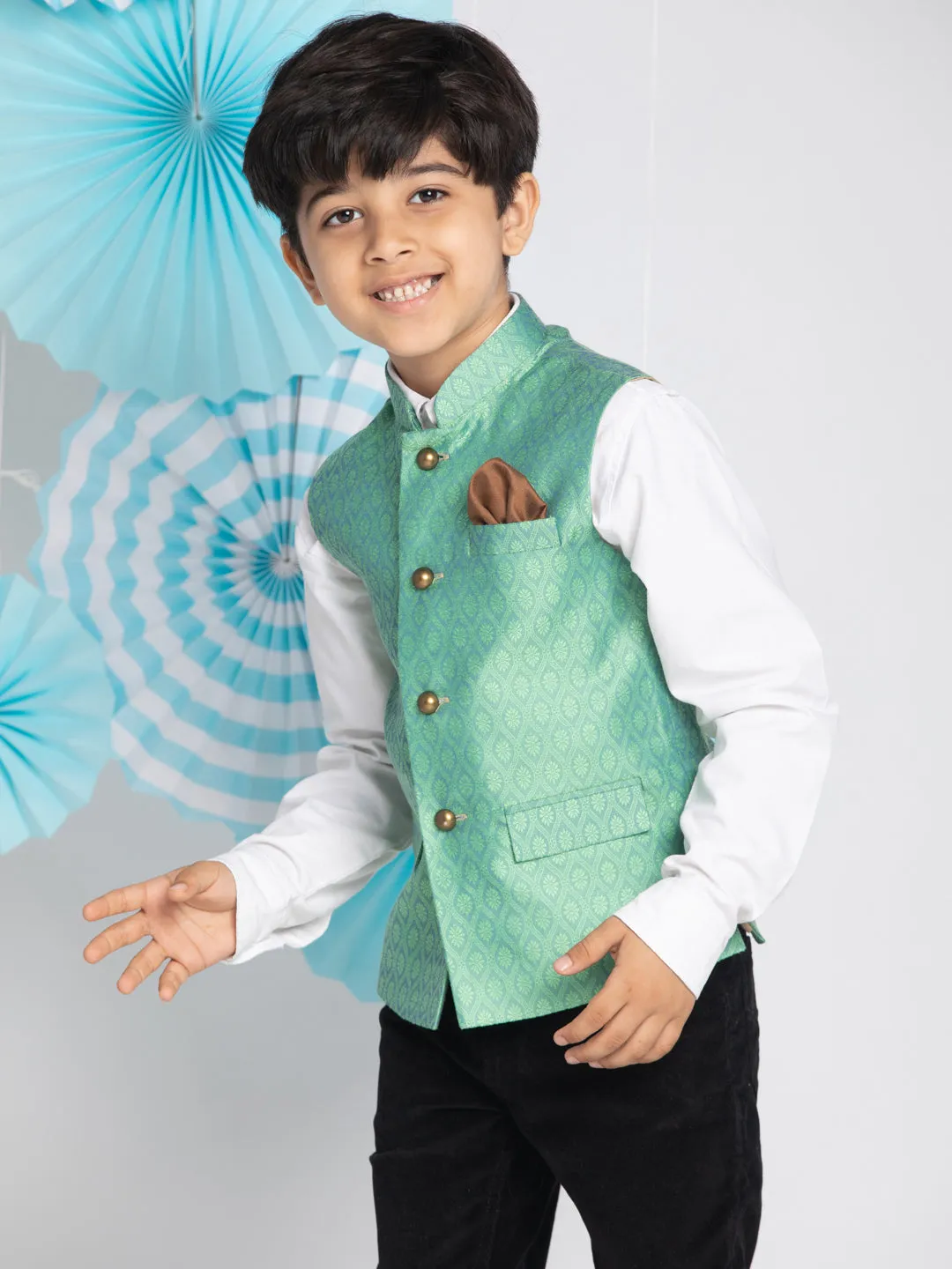 Jashvi Boys Green Nehru Jacket