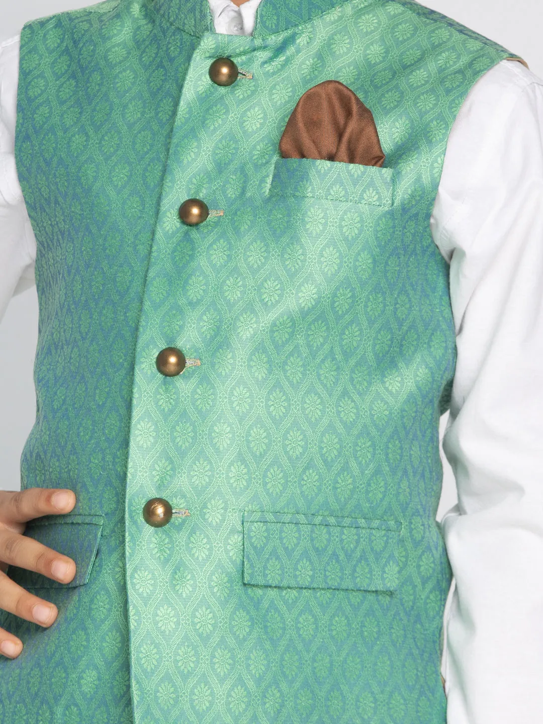 Jashvi Boys Green Nehru Jacket
