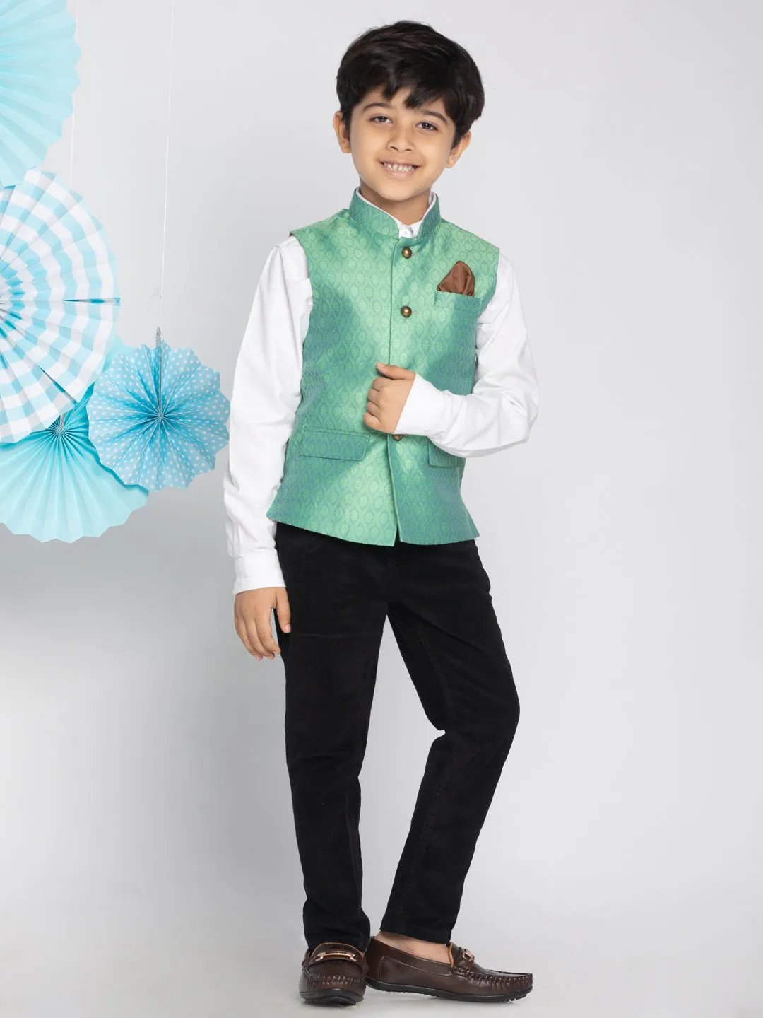 Jashvi Boys Green Nehru Jacket
