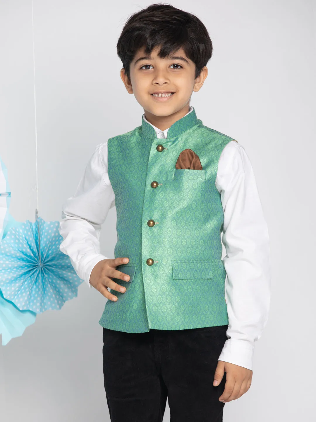 Jashvi Boys Green Nehru Jacket