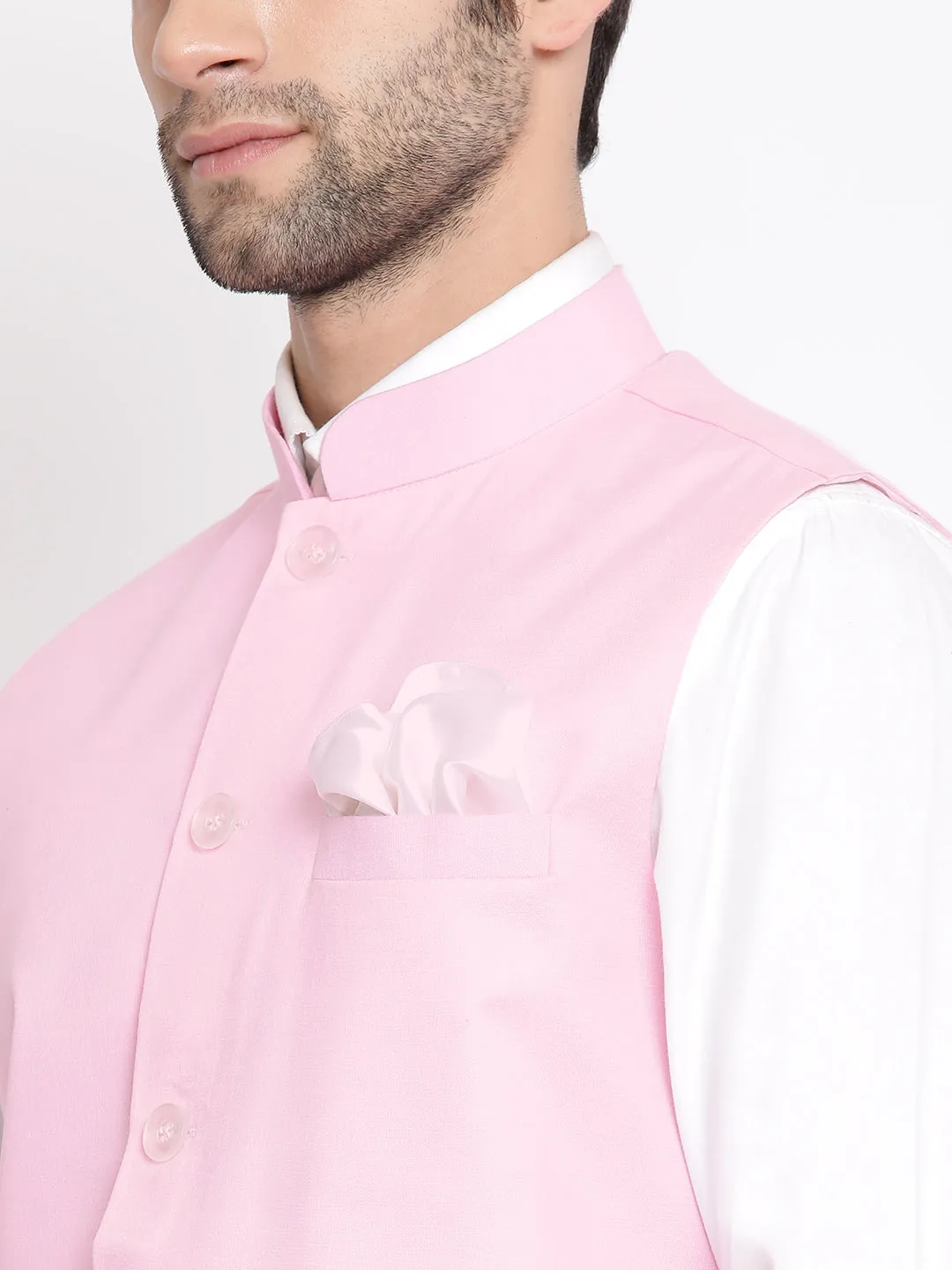 Jashvi Men's Pink Solid Classic Royal Cotton Blend Nehru Jacket