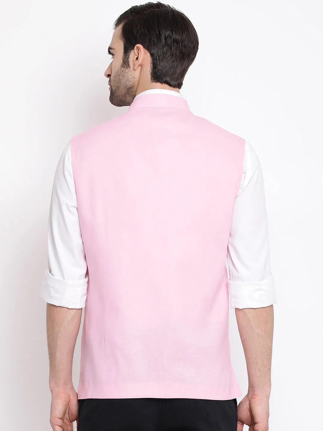 Jashvi Men's Pink Solid Classic Royal Cotton Blend Nehru Jacket