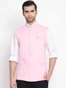 Jashvi Men's Pink Solid Classic Royal Cotton Blend Nehru Jacket