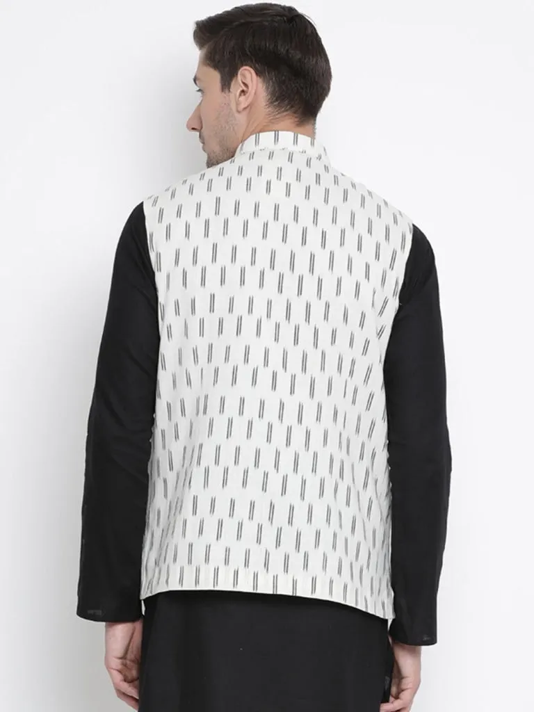 Jashvi Men's White Cotton Ethnic Jacket