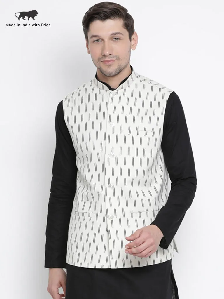 Jashvi Men's White Cotton Ethnic Jacket