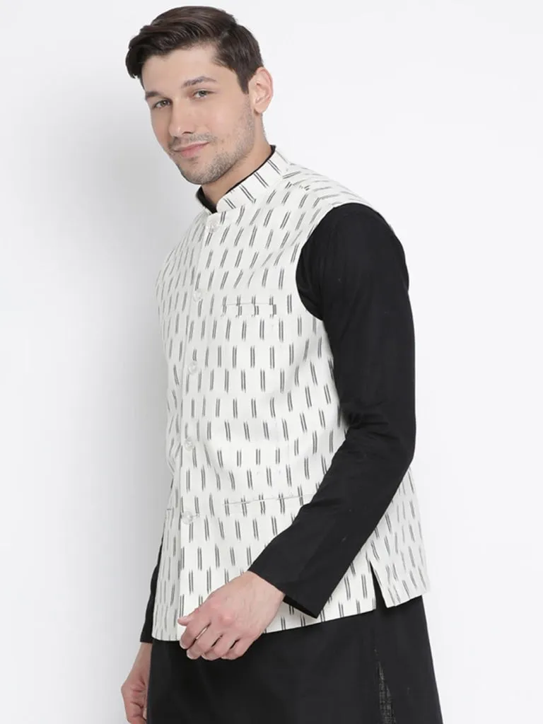 Jashvi Men's White Cotton Ethnic Jacket