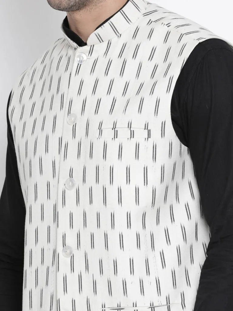 Jashvi Men's White Cotton Ethnic Jacket