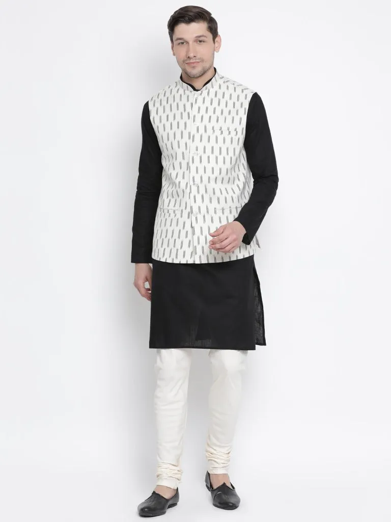 Jashvi Men's White Cotton Ethnic Jacket