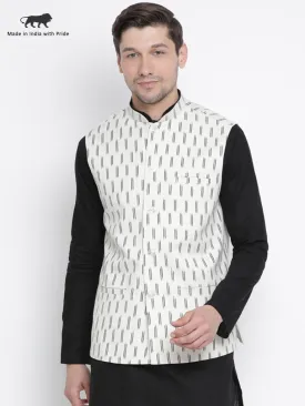 Jashvi Men's White Cotton Ethnic Jacket